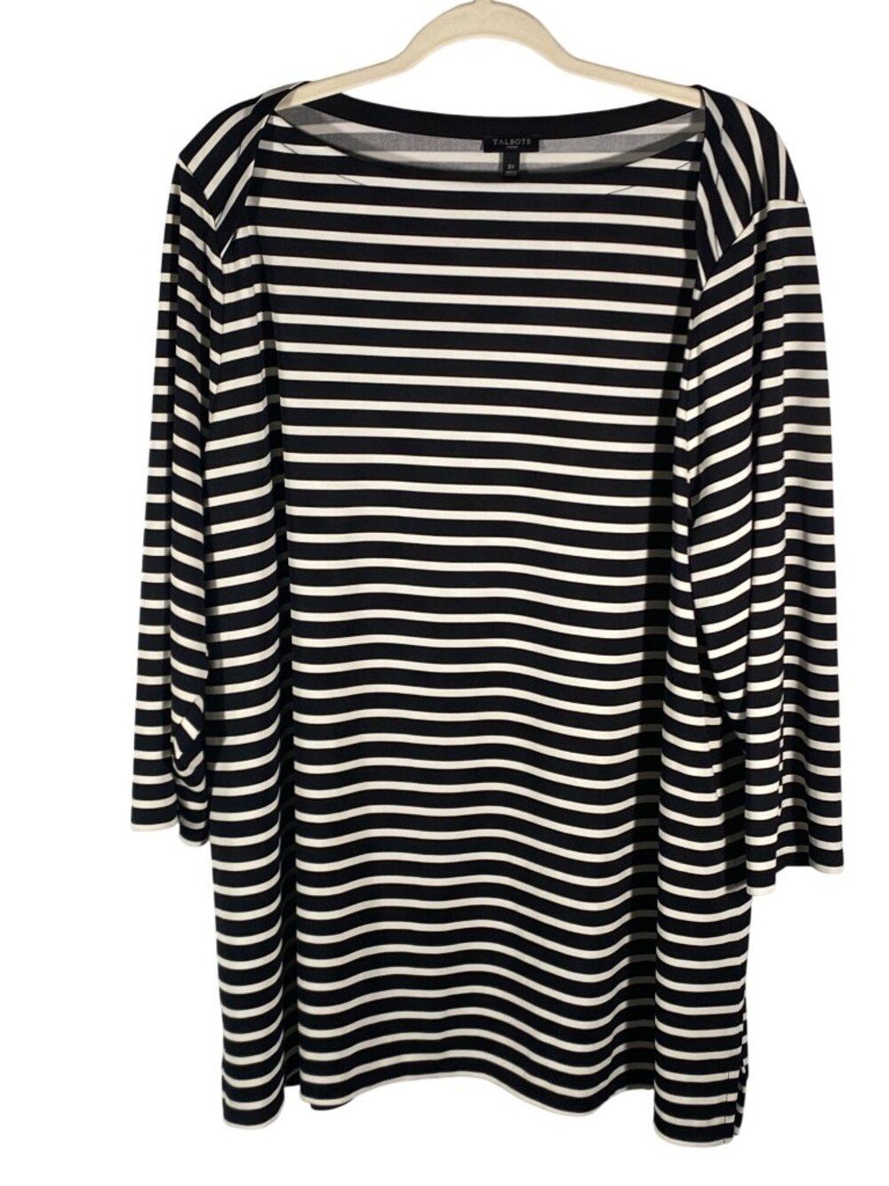 Talbots bateau neckline size 3X Striped 3/4 Sleeve Tunic Top Polyester Blend